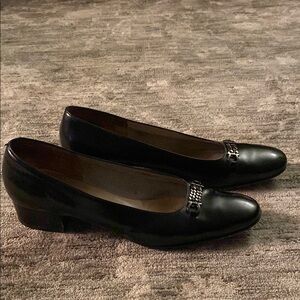 Salvatore Ferragamo Chic Black Leather Loafers with Silver buckle - size 9.5